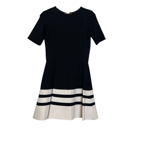 Aqua Short Sleeve Striped Skirt Fit & Flare Mini Dress Black White Size Large - Picture 2 of 8